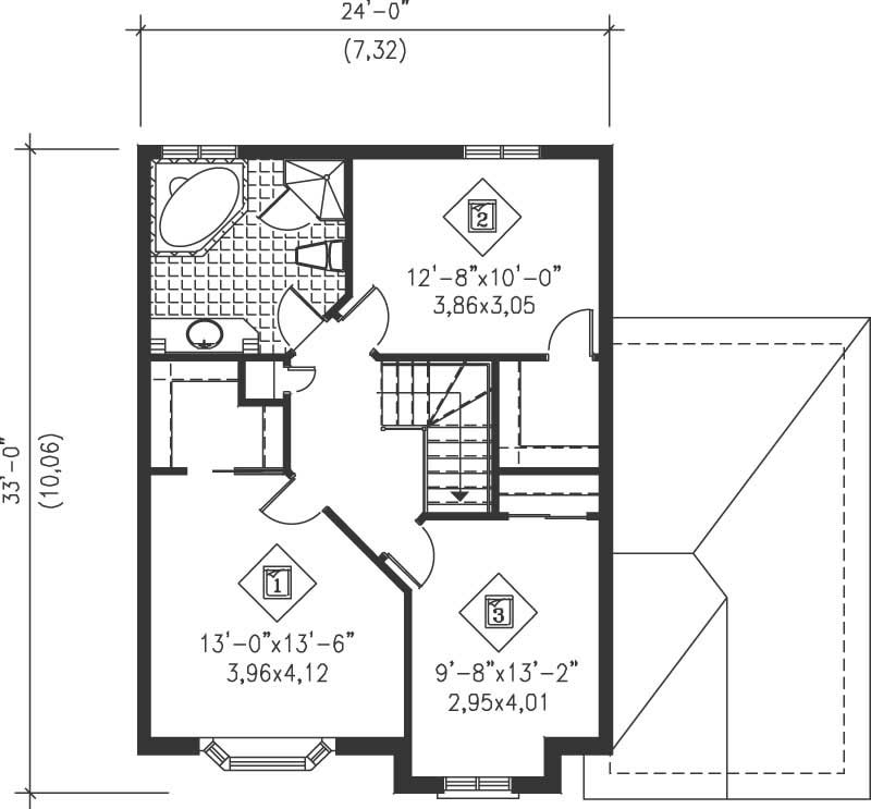 Floor Plan Second Story of European Plan #157-1197