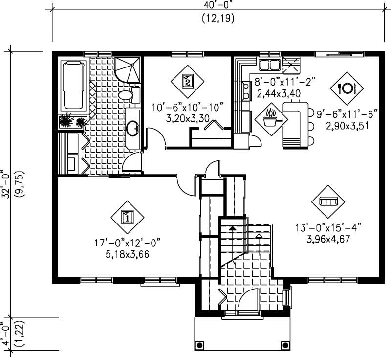 Floor Plan First Story of Ranch Plan #157-1202