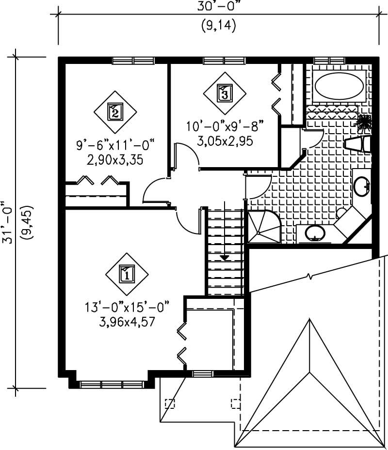 Floor Plan Second Story of Colonial Plan #157-1213