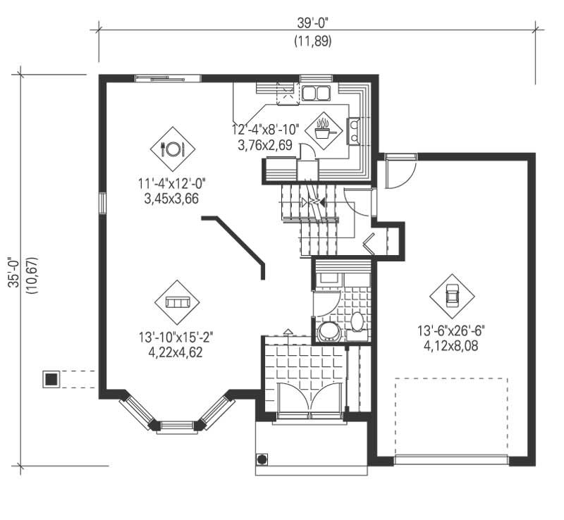 Floor Plan First Story of European Plan #157-1215
