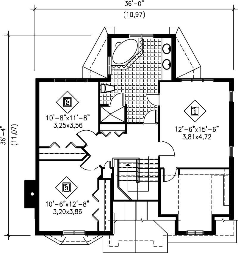 Floor Plan Second Story of European Plan #157-1229