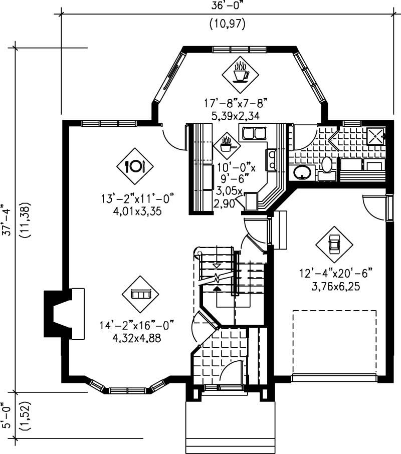 Floor Plan First Story of European Plan #157-1229