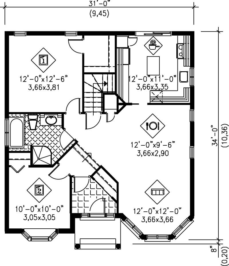 Floor Plan First Story of Bungalow Plan #157-1233