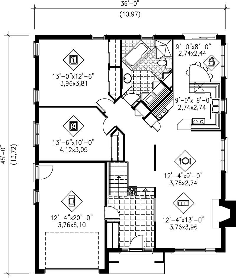 Floor Plan First Story of Bungalow Plan #157-1236