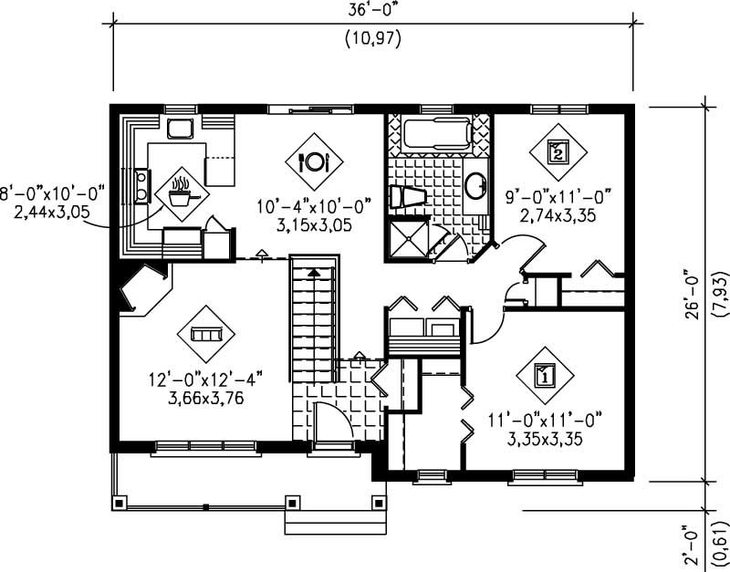 Floor Plan First Story of Ranch Plan #157-1240