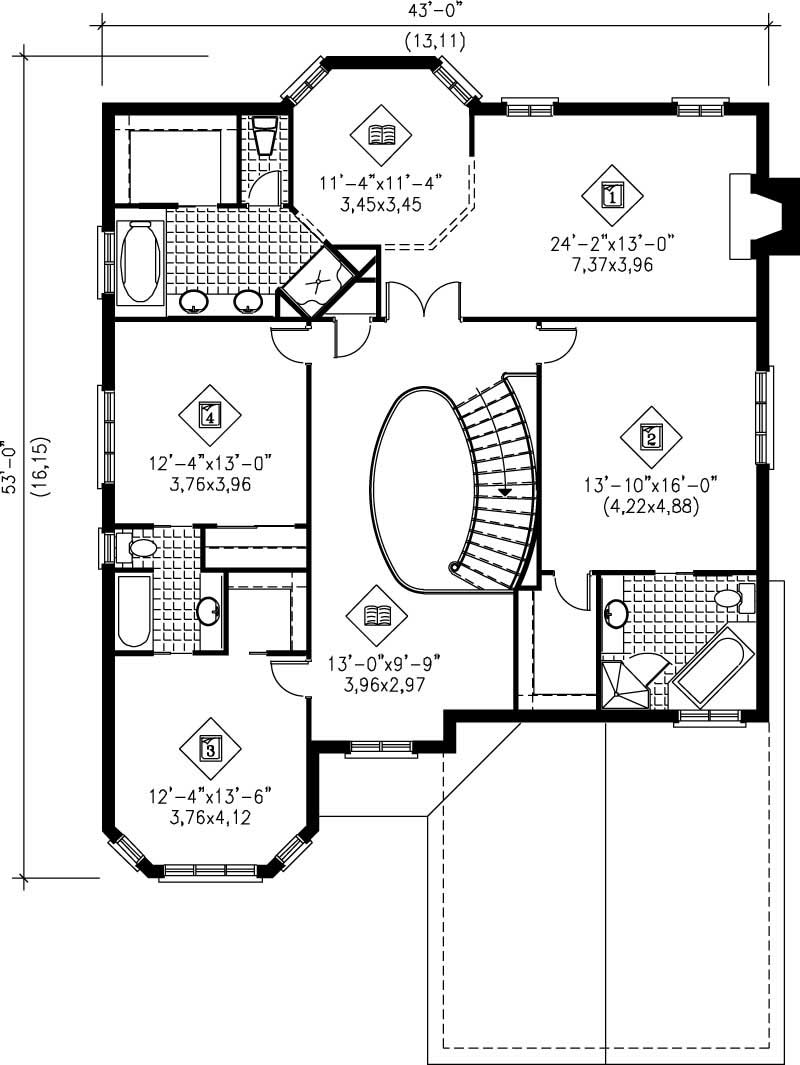 Floor Plan Second Story of Plan #157-1242