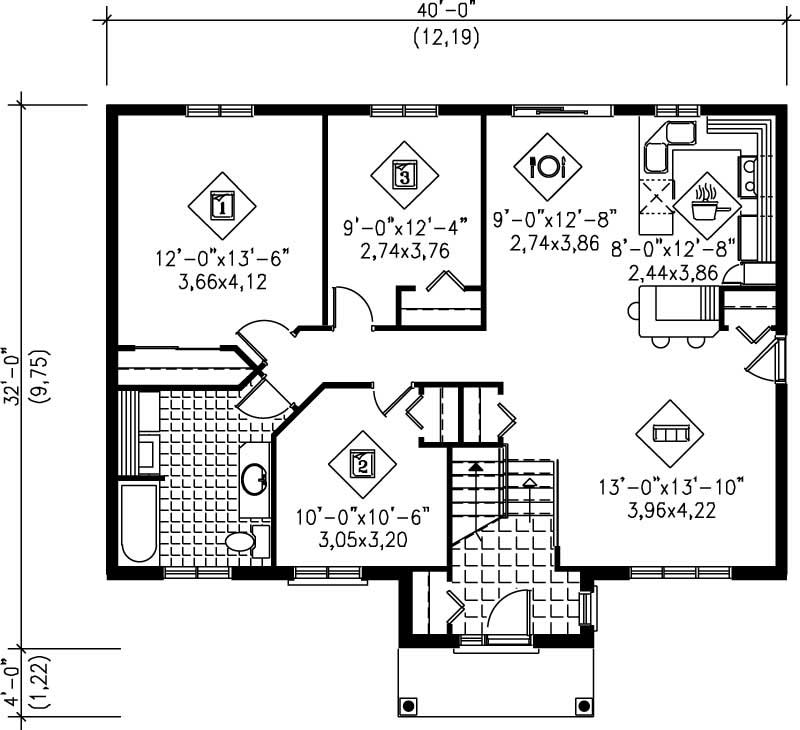 Floor Plan First Story of Ranch Plan #157-1244