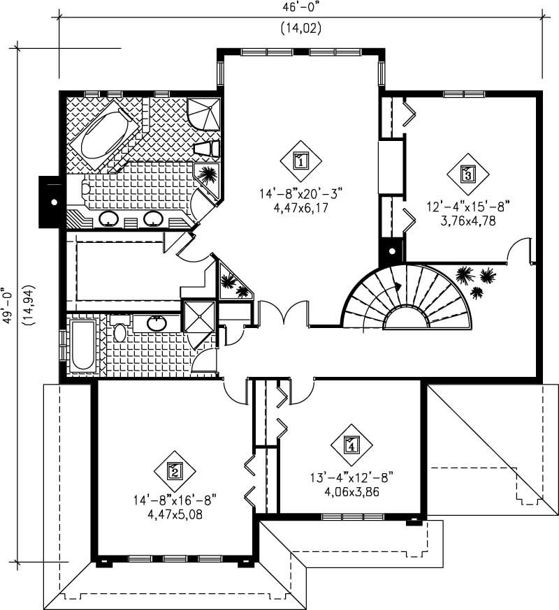 Floor Plan Second Story of Craftsman Plan #157-1247