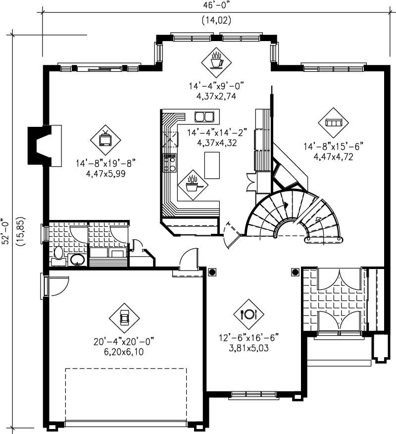 Floor Plan First Story of Craftsman Plan #157-1247