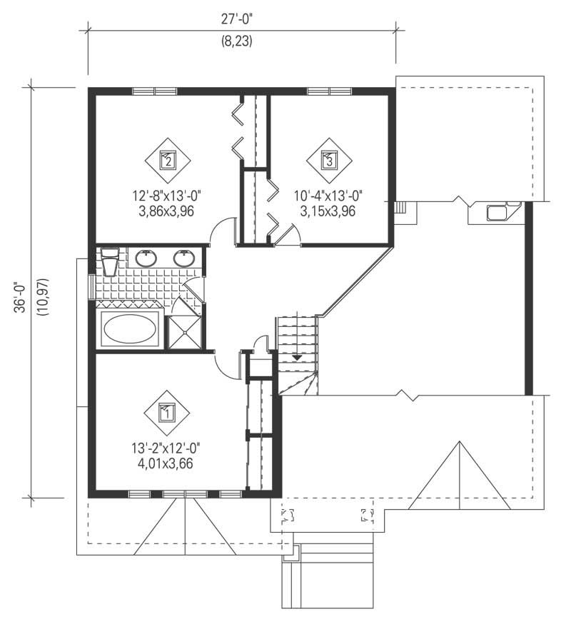 Floor Plan Second Story of Craftsman Plan #157-1266