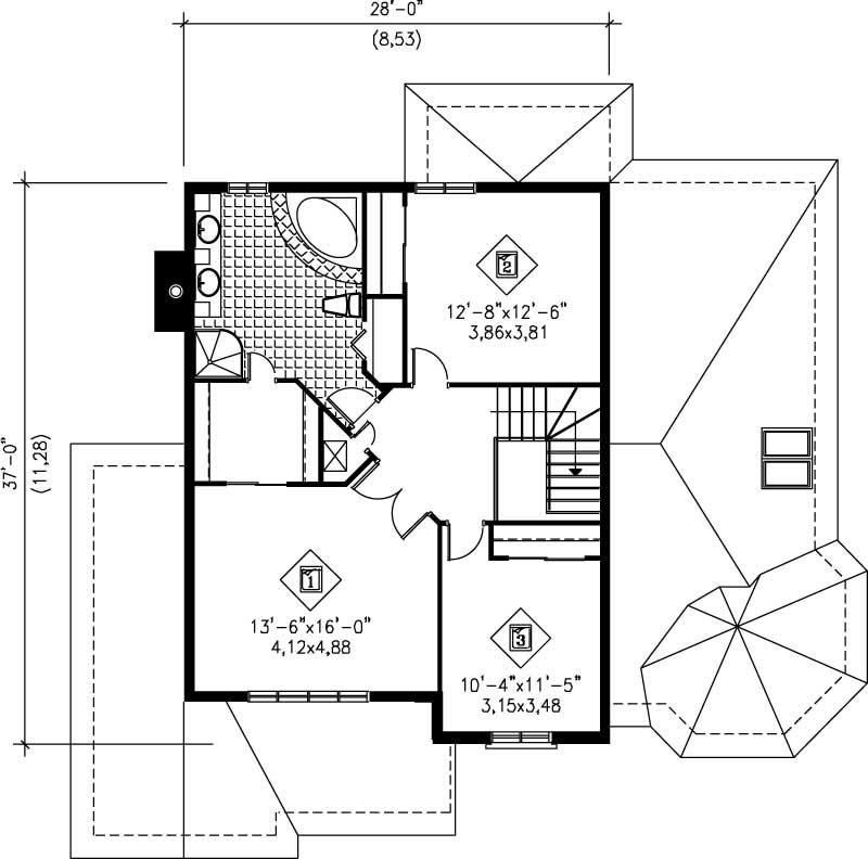 Floor Plan Second Story of European Plan #157-1277