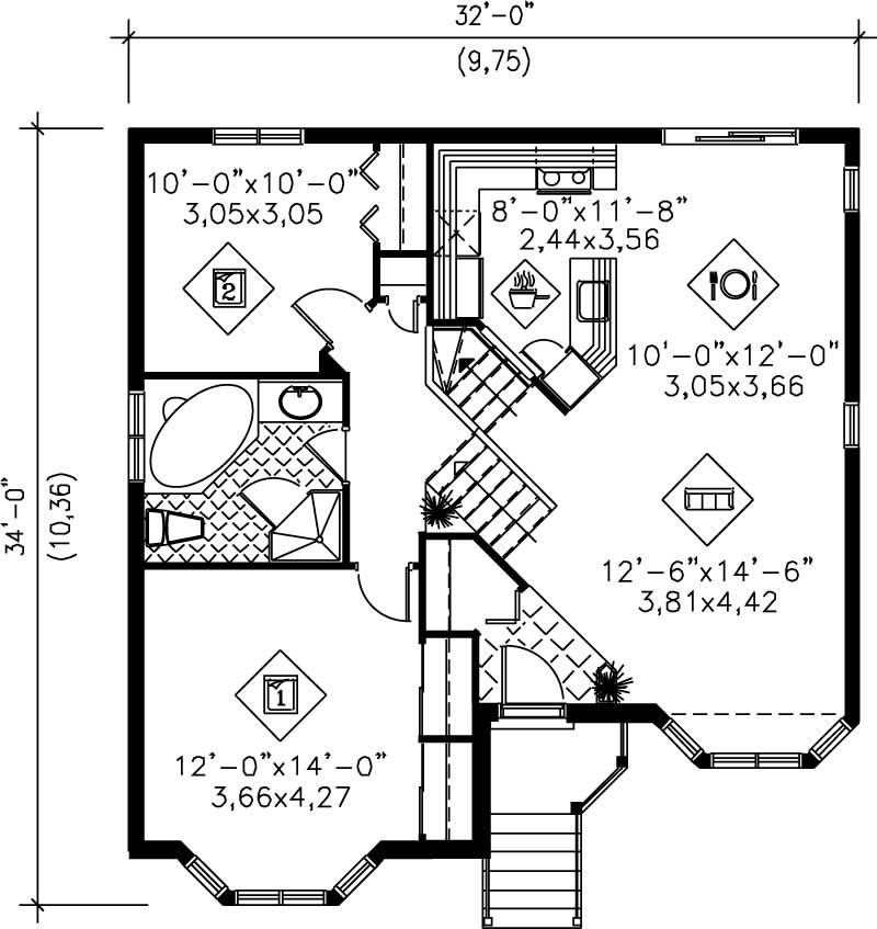 Floor Plan First Story of Ranch Plan #157-1281