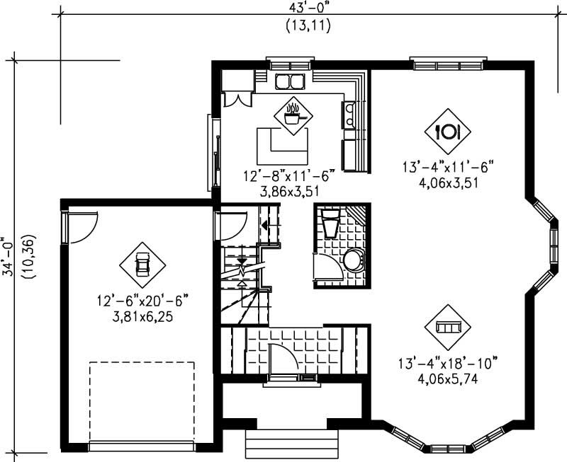Floor Plan First Story of European Plan #157-1284