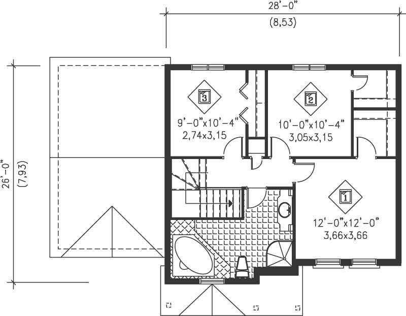 Floor Plan Second Story of Multi-Level Plan #157-1289