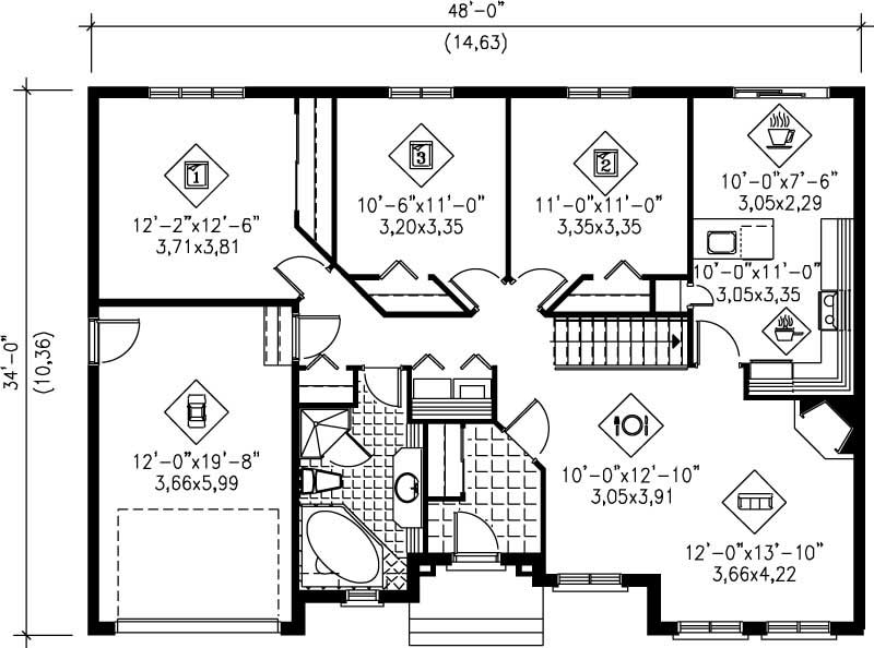 Floor Plan First Story of Craftsman Plan #157-1302