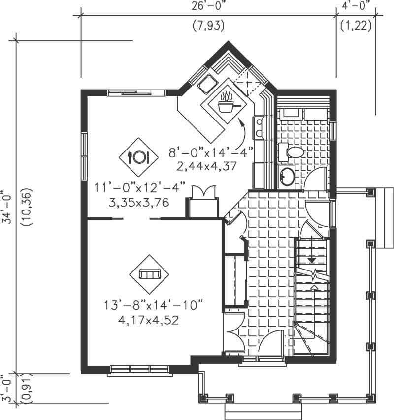 Floor Plan First Story of Ranch Plan #157-1304