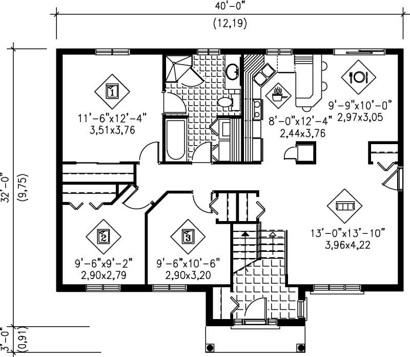 Floor Plan First Story of Ranch Plan #157-1311