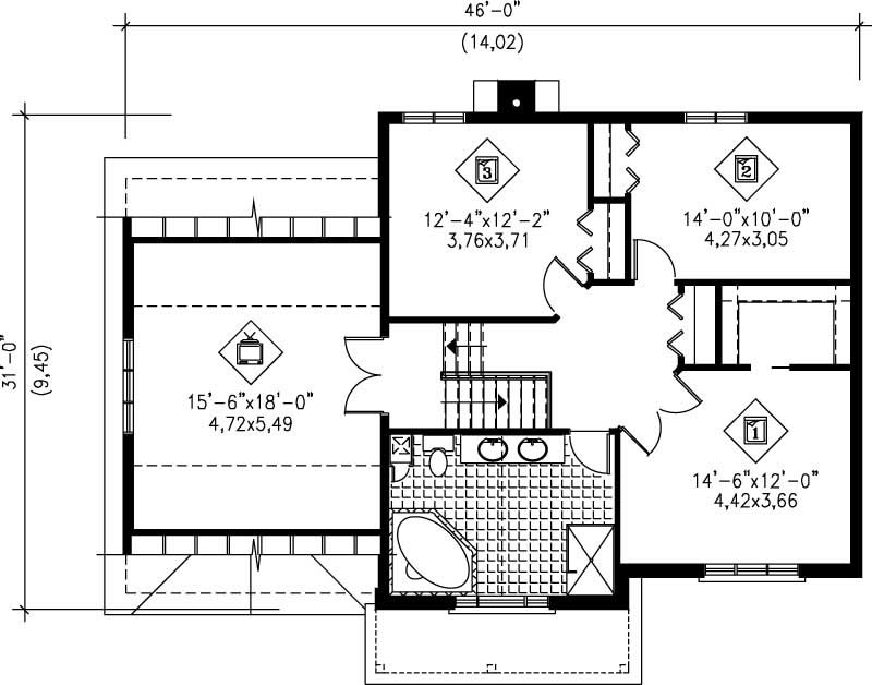 Floor Plan Second Story of Country Plan #157-1314