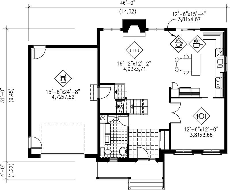 Floor Plan First Story of Country Plan #157-1314