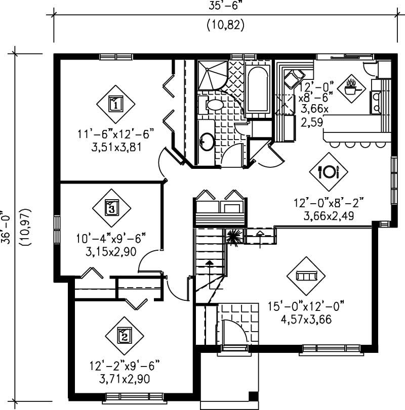 Floor Plan First Story of Ranch Plan #157-1318