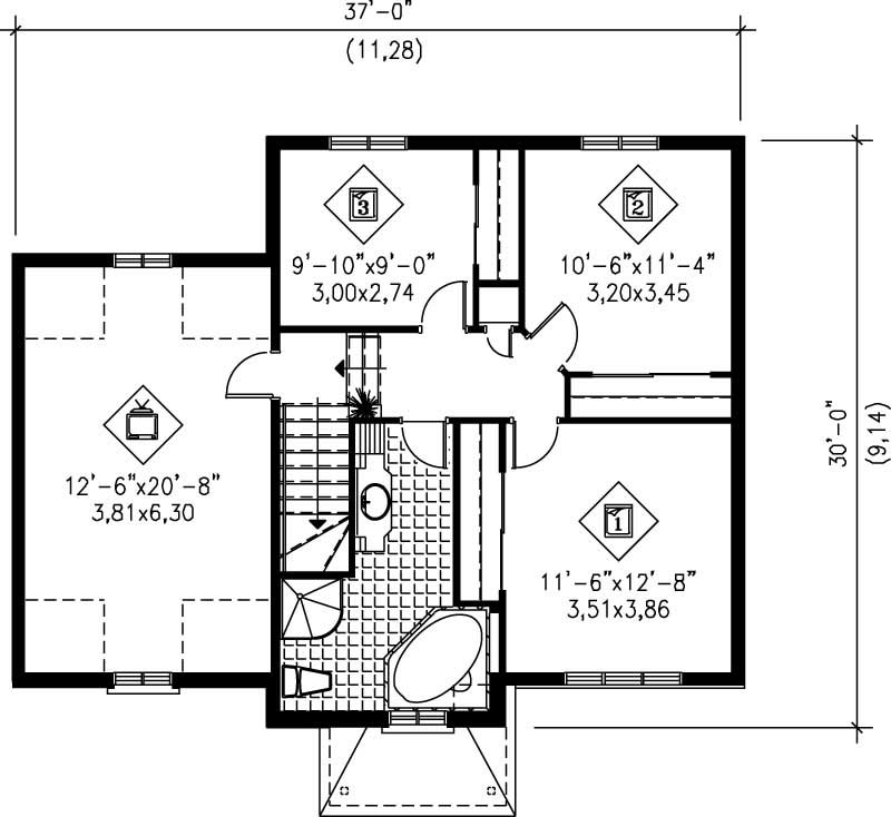 Floor Plan Second Story of Ranch Plan #157-1329