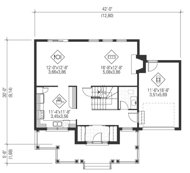 Floor Plan First Story of Country Plan #157-1350