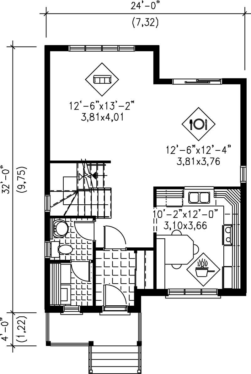 Floor Plan First Story of Small House Plans #157-1352