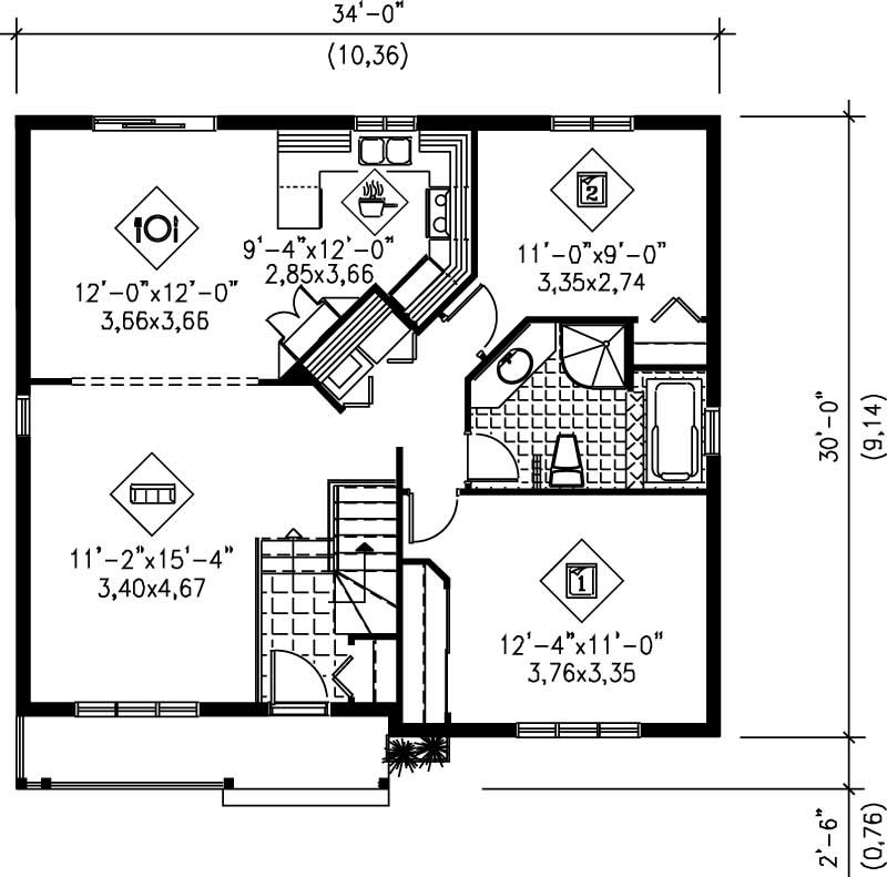Floor Plan First Story of Ranch Plan #157-1355