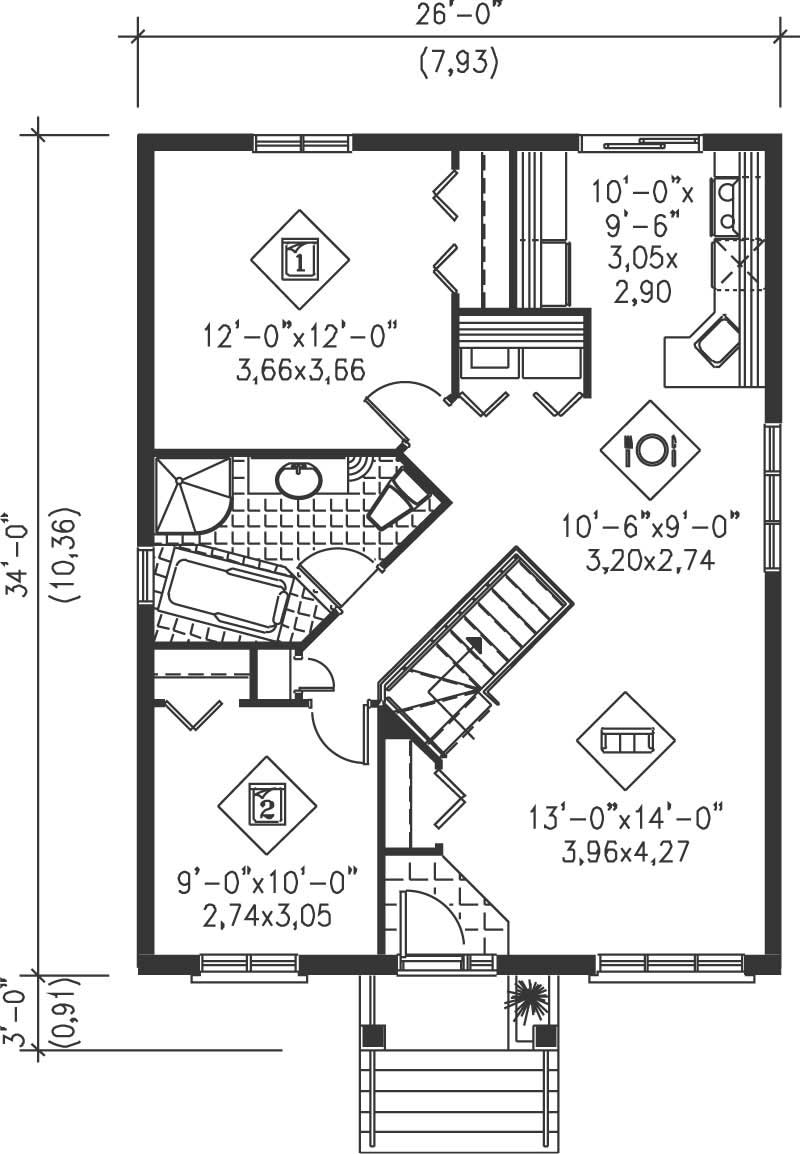 Floor Plan First Story of Bungalow Plan #157-1360