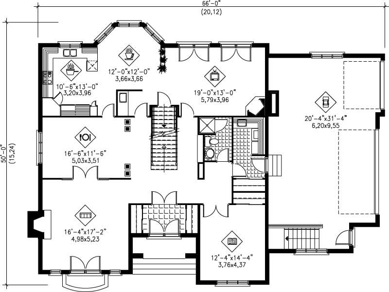 Floor Plan First Story of European Plan #157-1367