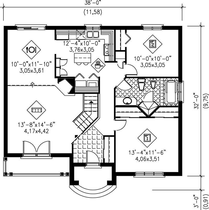 Floor Plan First Story of Ranch Plan #157-1378