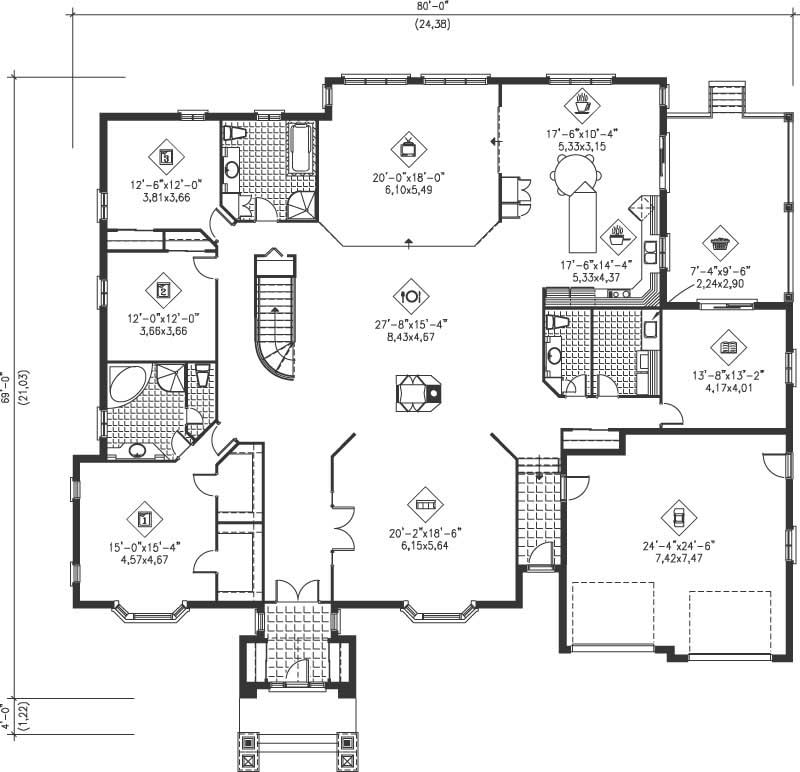 Floor Plan First Story of Ranch Plan #157-1390