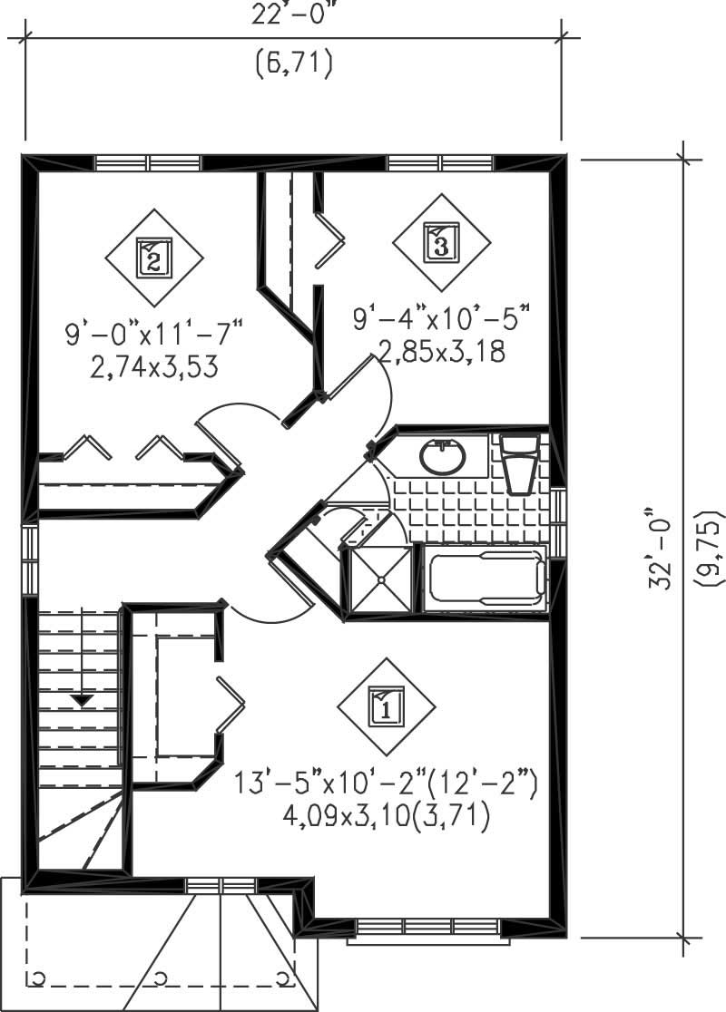 Floor Plan Second Story of Ranch Plan #157-1404