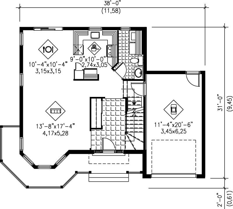 Floor Plan First Story of Small House Plans #157-1427
