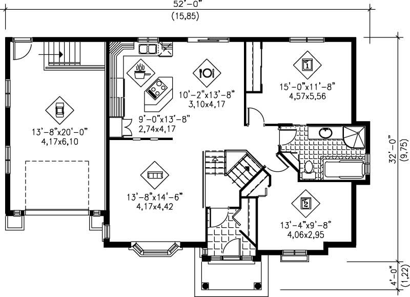 Floor Plan First Story of Ranch Plan #157-1429