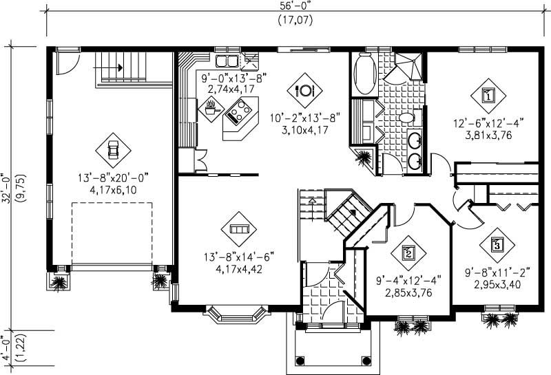 Floor Plan First Story of Ranch Plan #157-1448