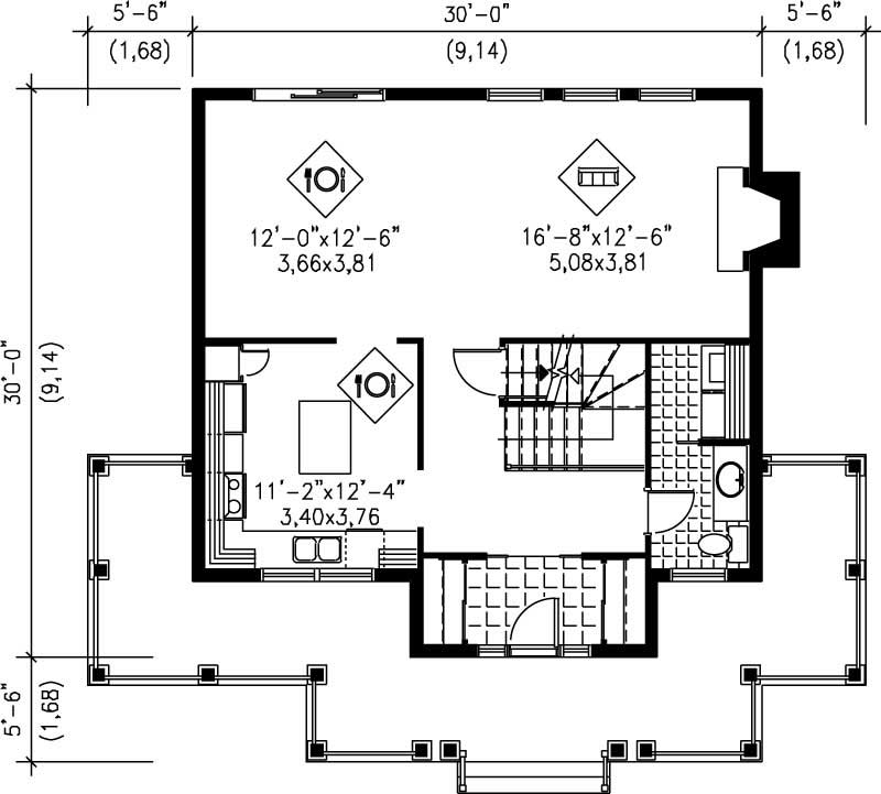 Floor Plan First Story of Country Plan #157-1465