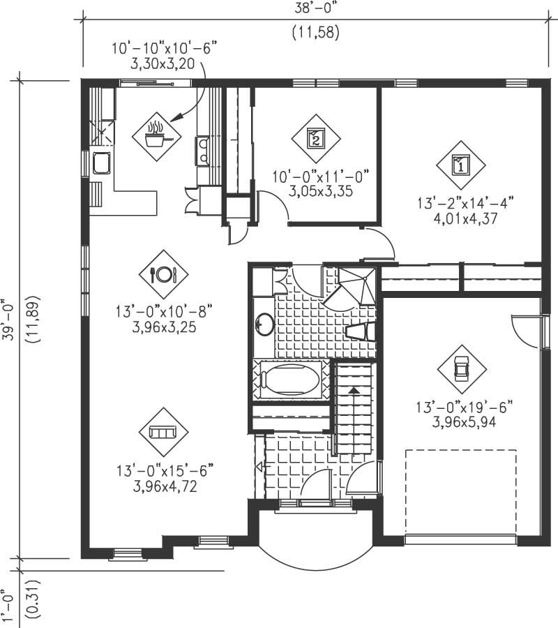 Floor Plan First Story of Craftsman Plan #157-1476