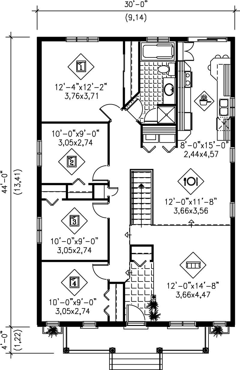 Floor Plan First Story of Bungalow Plan #157-1477