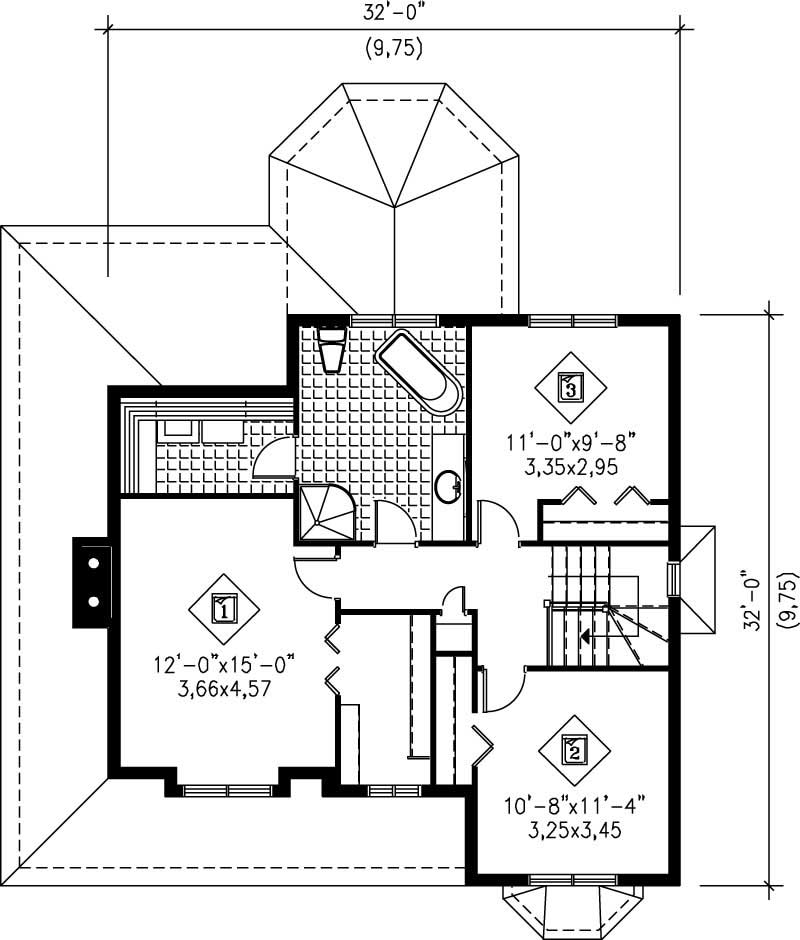 Floor Plan Second Story of Country Plan #157-1484