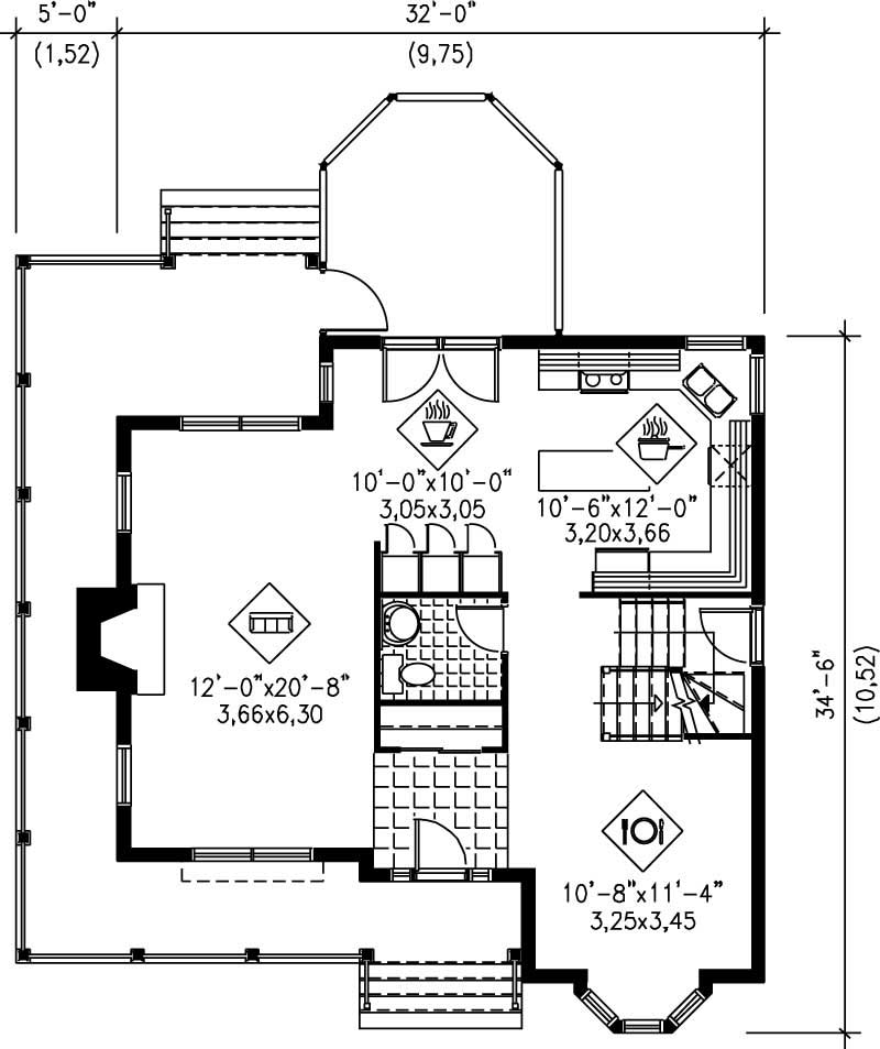 Floor Plan First Story of Country Plan #157-1484