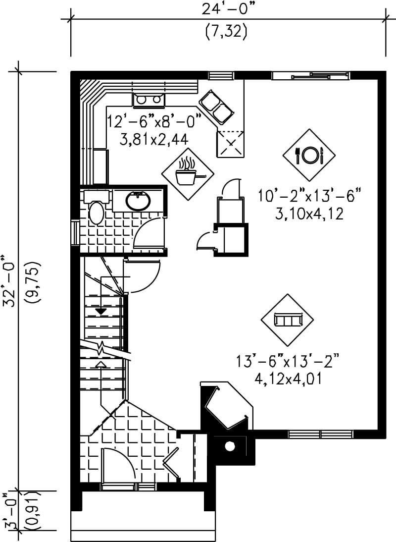 Floor Plan First Story of Log Cabin Plan #157-1490