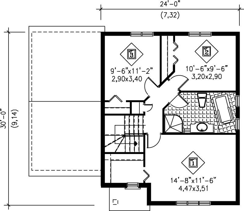 Floor Plan Second Story of Small House Plans #157-1491