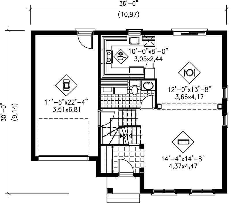 Floor Plan First Story of Small House Plans #157-1491