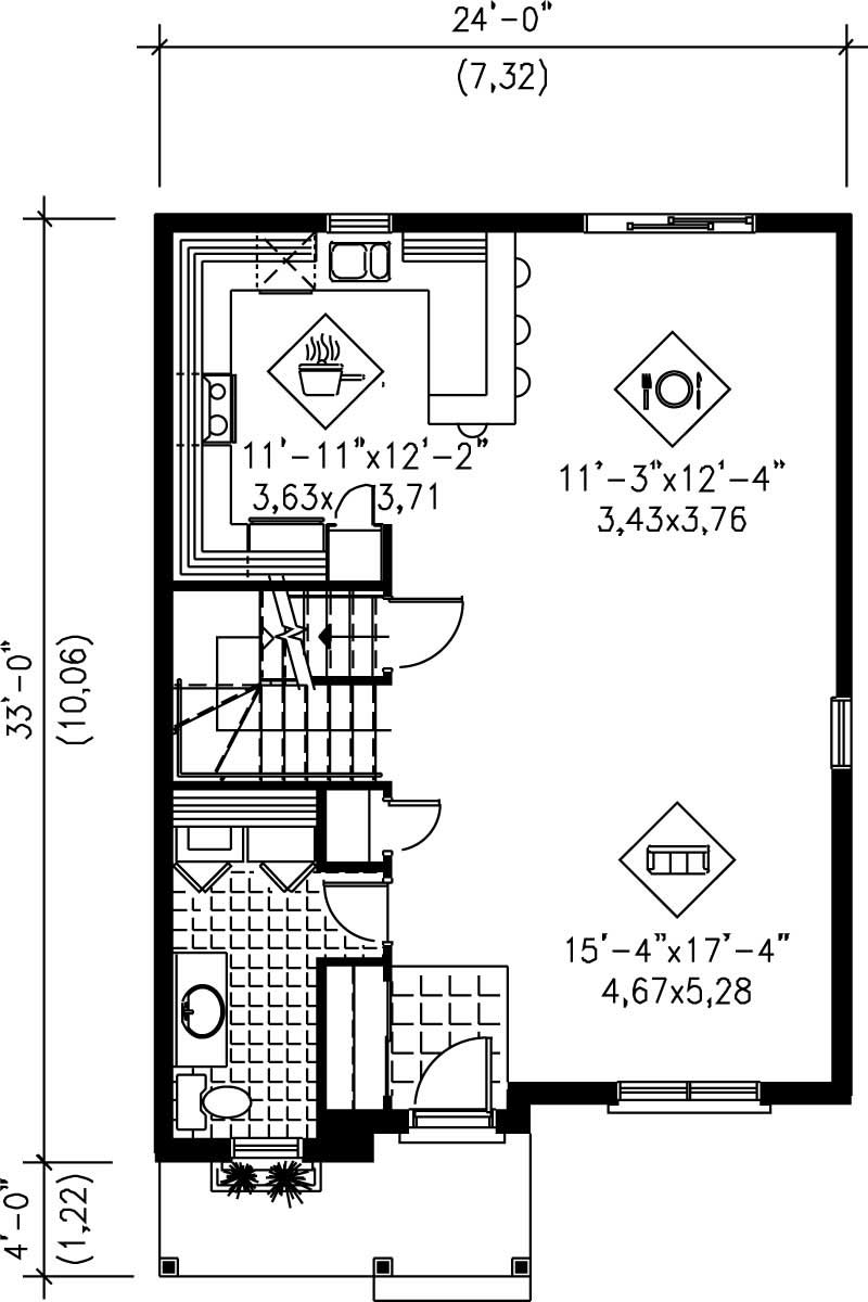 Floor Plan First Story of Ranch Plan #157-1493