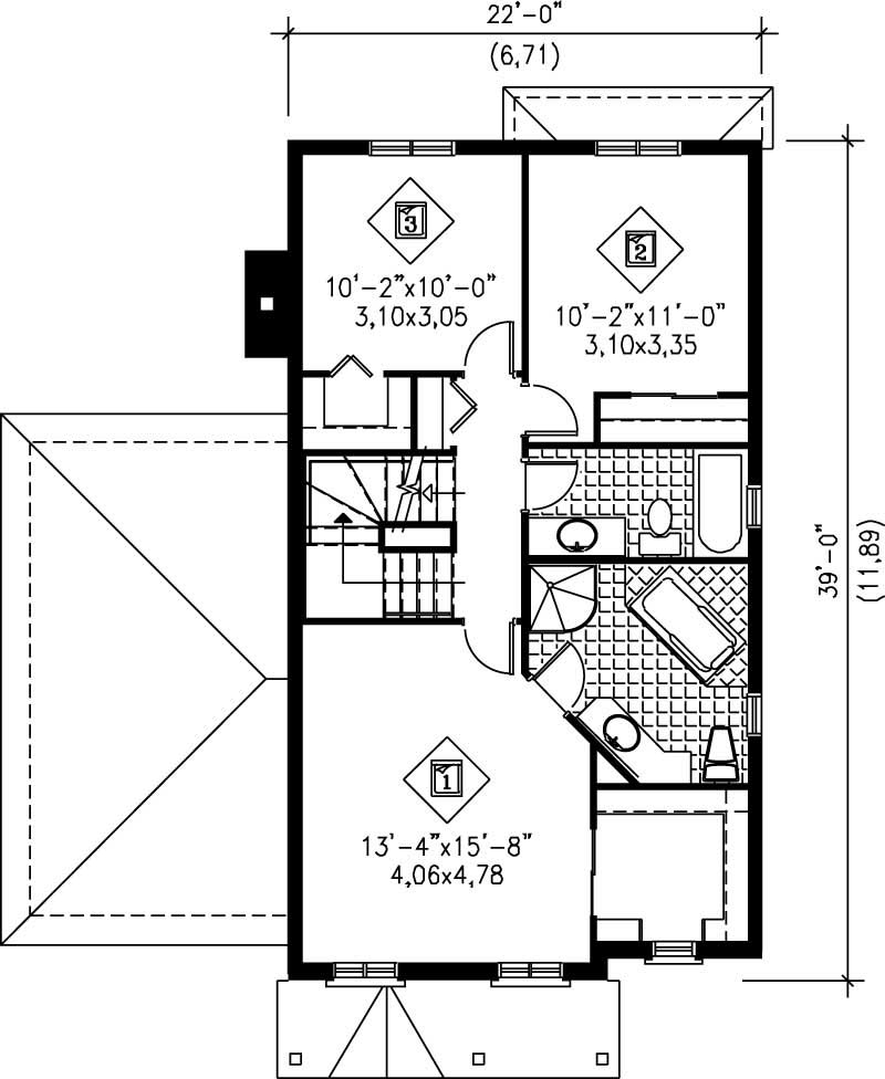 Floor Plan Second Story of European Plan #157-1513