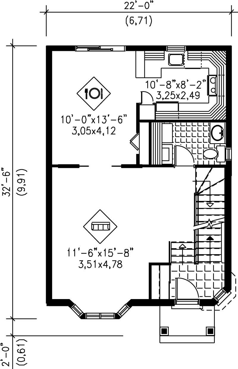 Floor Plan First Story of Colonial Plan #157-1525