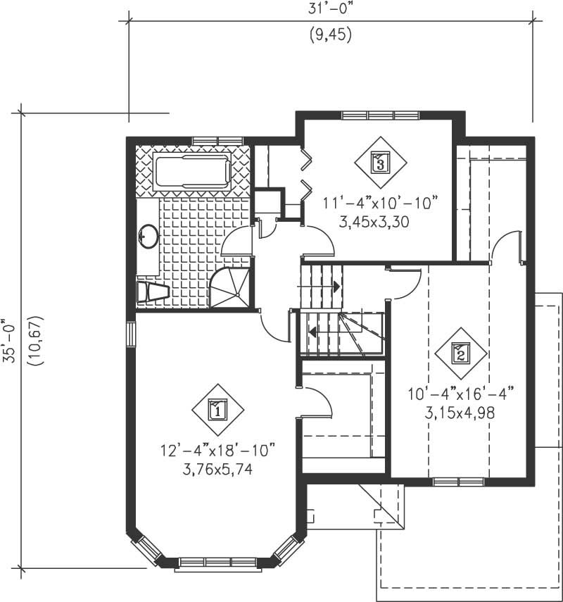 Floor Plan Second Story of Ranch Plan #157-1539