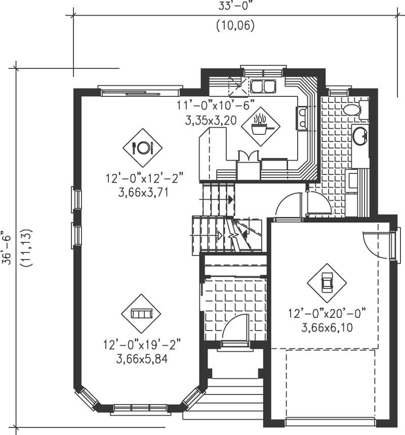 Floor Plan First Story of Ranch Plan #157-1539