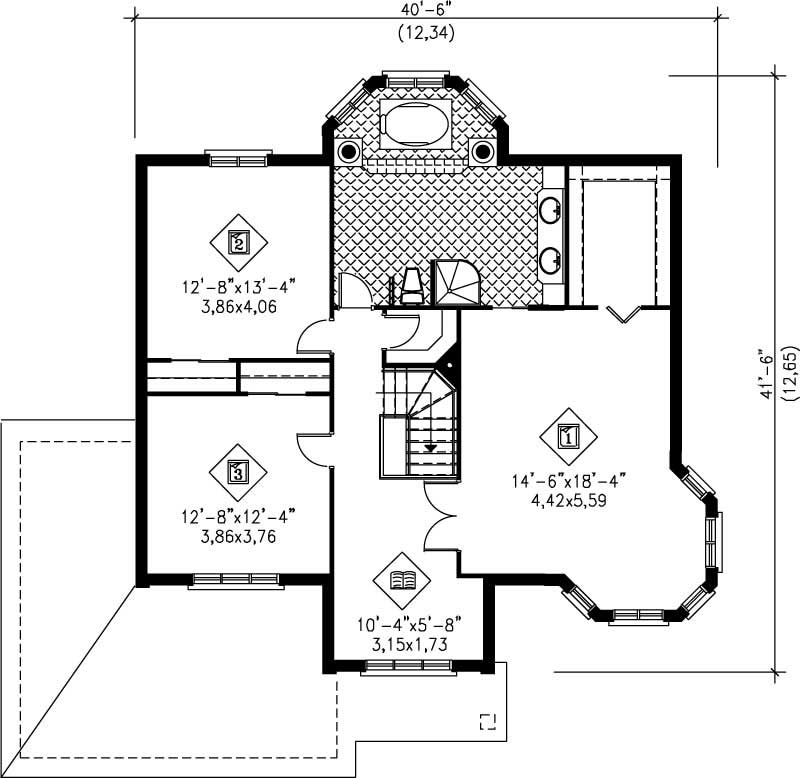 Floor Plan Second Story of European Plan #157-1542
